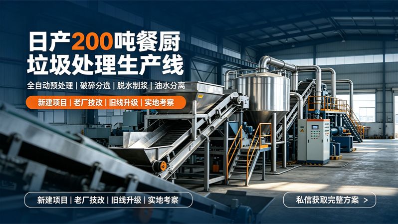 餐厨垃圾全自动预处理生产线实拍｜破碎分选、脱水、油水分离整套工艺，老厂技改方案分享